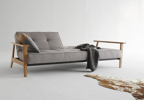 Image of innovation slaapbank splitback armleuningen grijs bank rechter rugleuning liggend