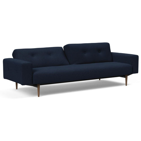 Image of Innovation Slaapbank Ample Styletto - Armleuningen Donker Eiken - Stof 528 Mixed Dance Blauw