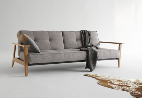 Image of innovation slaapbank splitback armleuningen grijs bank voorkant