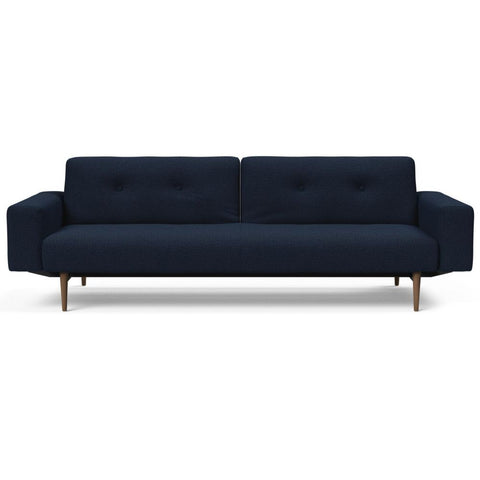 Image of Innovation Slaapbank Ample Styletto - Armleuningen Donker Eiken - Stof 528 Mixed Dance Blauw
