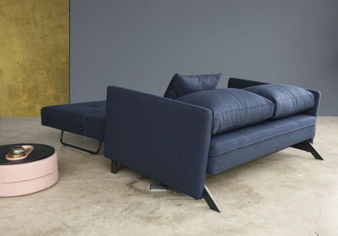 Image of innovation slaapbank cubed 160 armleuningen blauw bed met kussens