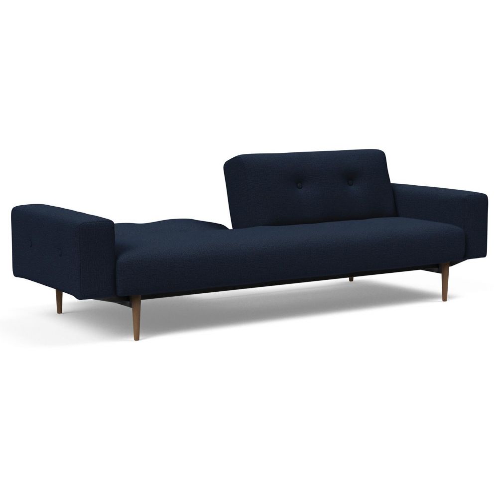 Innovation Slaapbank Ample Styletto - Armleuningen Donker Eiken - Stof 528 Mixed Dance Blauw