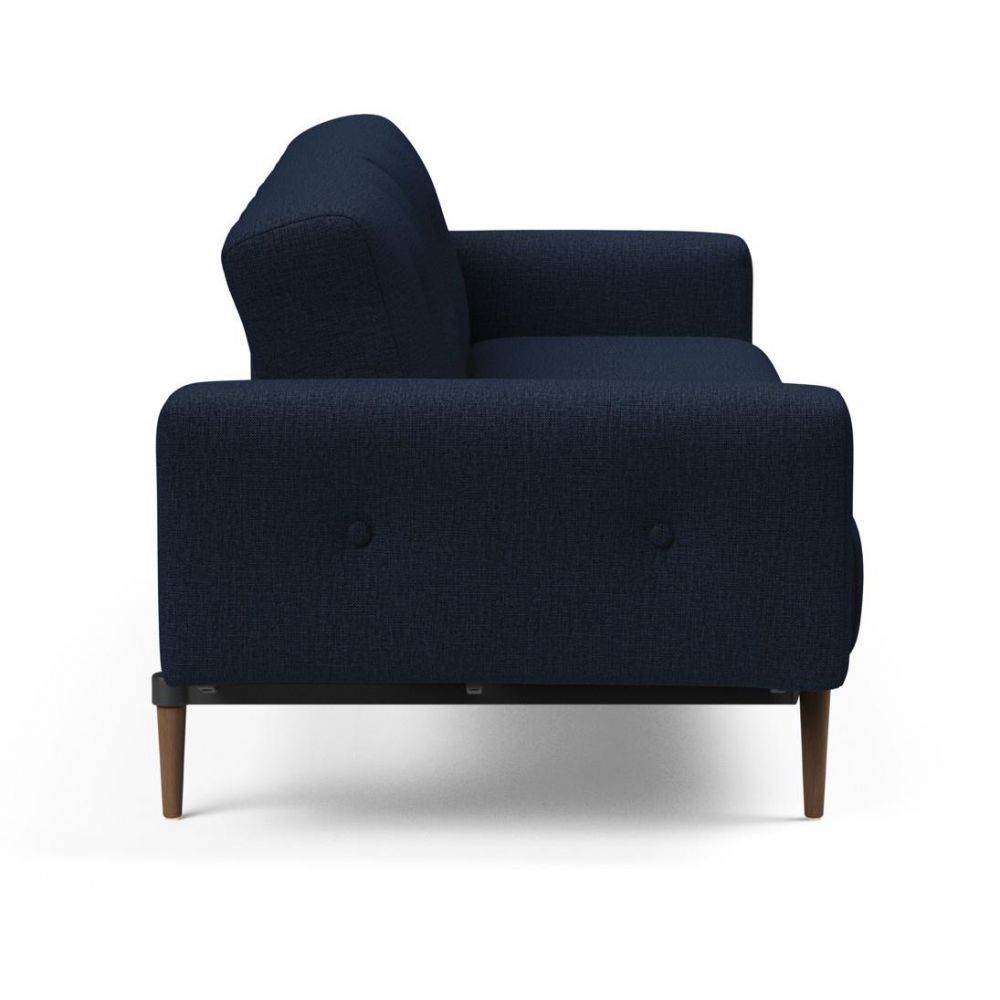 Innovation Slaapbank Ample Styletto - Armleuningen Donker Eiken - Stof 528 Mixed Dance Blauw