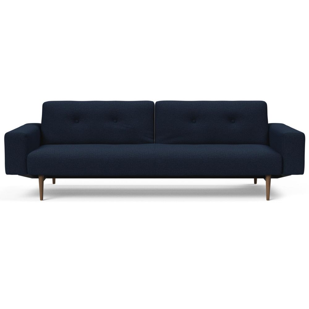 Innovation Slaapbank Ample Styletto - Armleuningen Donker Eiken - Stof 528 Mixed Dance Blauw