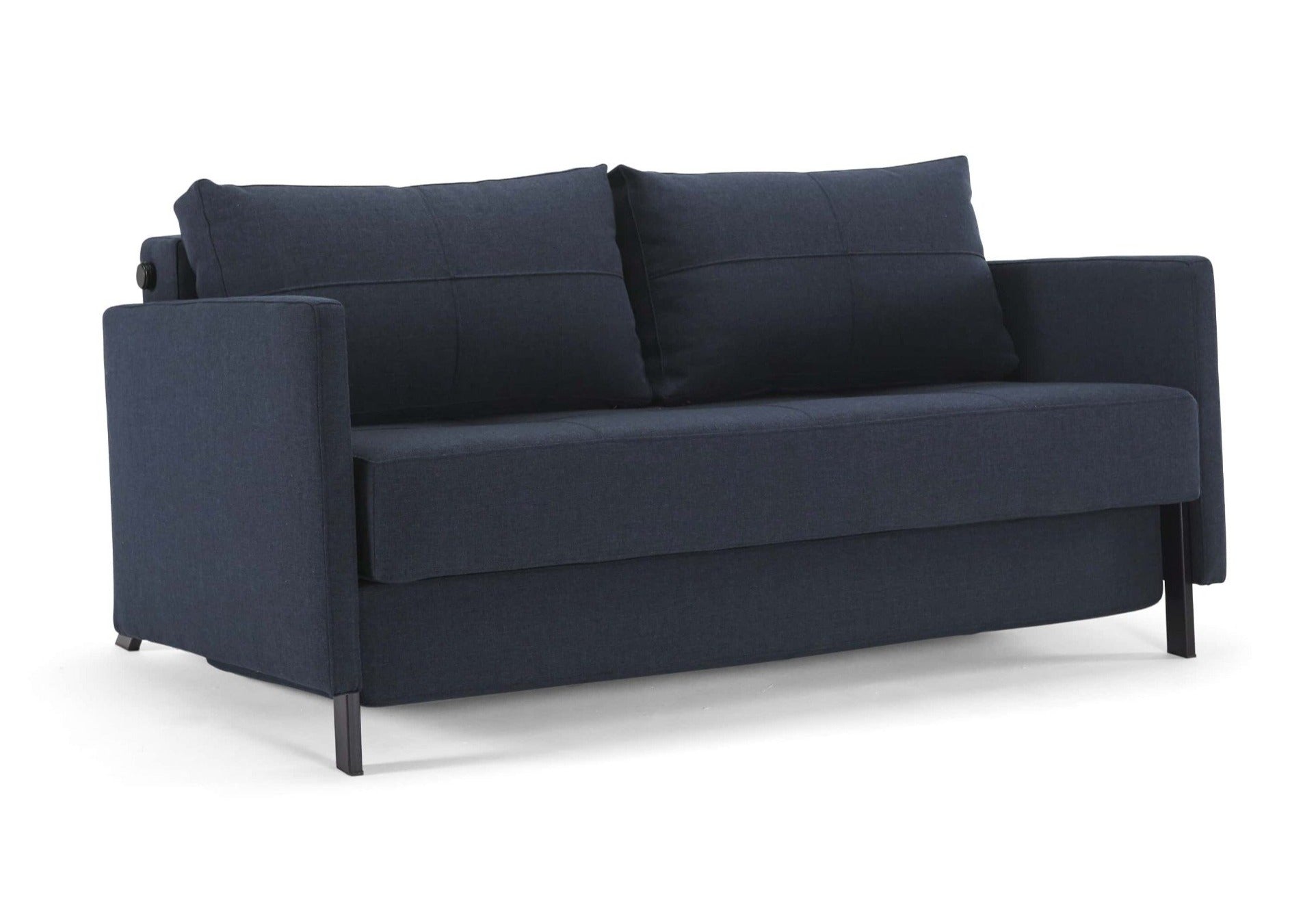 innovation slaapbank cubed 160 armleuningen blauw voorkant